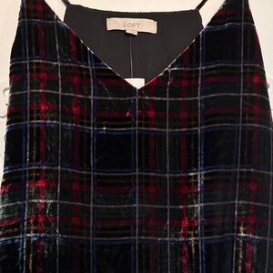 Loft Velvet Black and Red Plaid Tank
